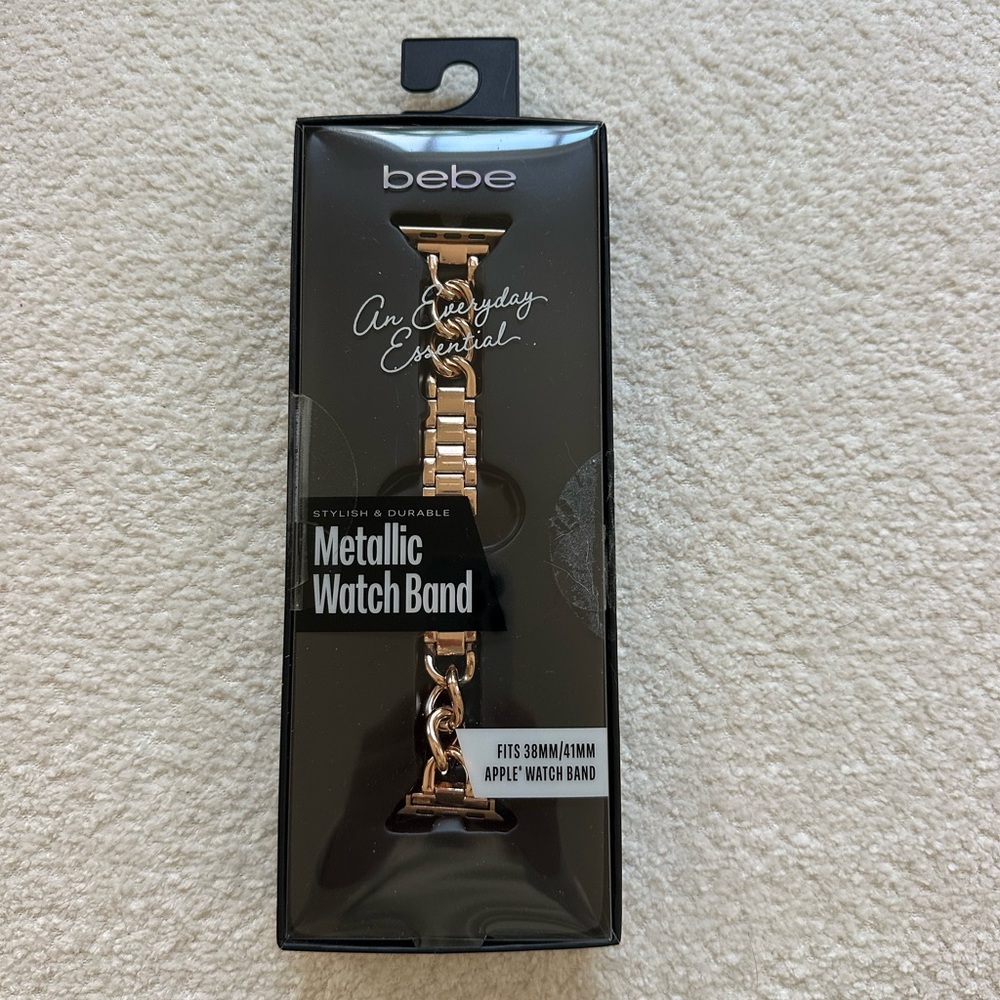 Bebe Stylish Durable Metallic iPhone watch band with sliding adapters.